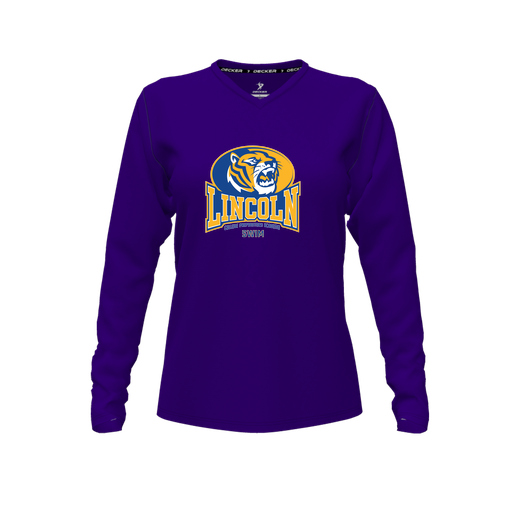 [FTLVCFPP-FYXS-LOGO3] Decker Comfort T-Shirt (Female Youth XS, Purple, V Neck, Logo 3, Long Sleeve)