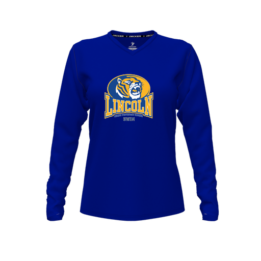 [FTLVPTRY-FYXS-LOGO3] Decker Performance T-Shirt (Female Youth XS, Royal, V Neck, Logo 3, Long Sleeve)